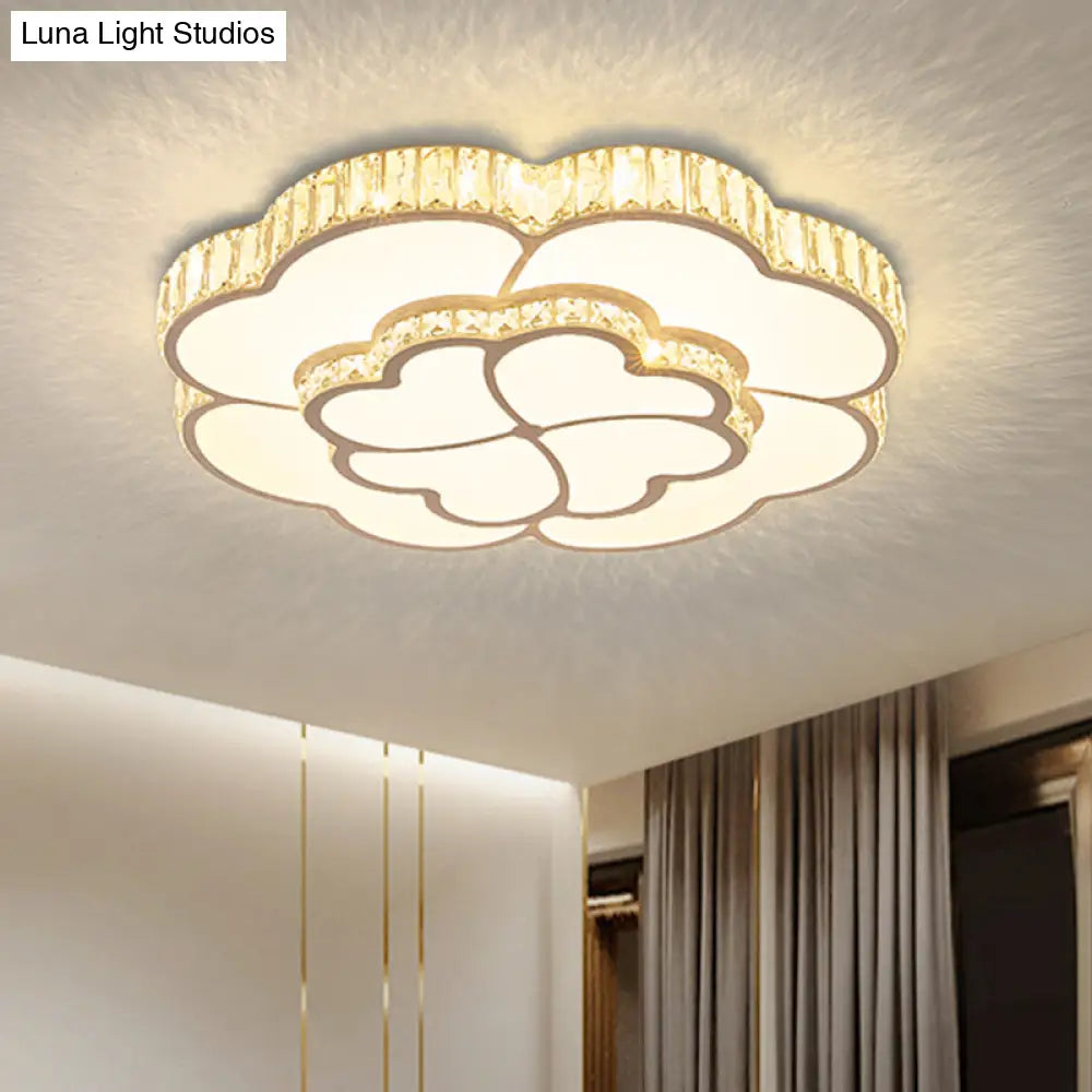 White Led Crystal Ceiling Light With Clover Design For Modern Bedrooms