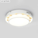 White Led Flush Mount Lamp With Modern Metallic Finish & Wooden Star Deco