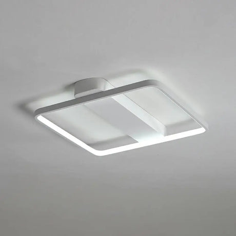White Led Flush Mount Light: Modern Geometric Fixture For Bedroom Ceiling / 18’ Square Plate