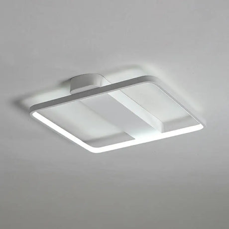 White Led Flush Mount Light: Modern Geometric Fixture For Bedroom Ceiling / 21.5’ Square Plate