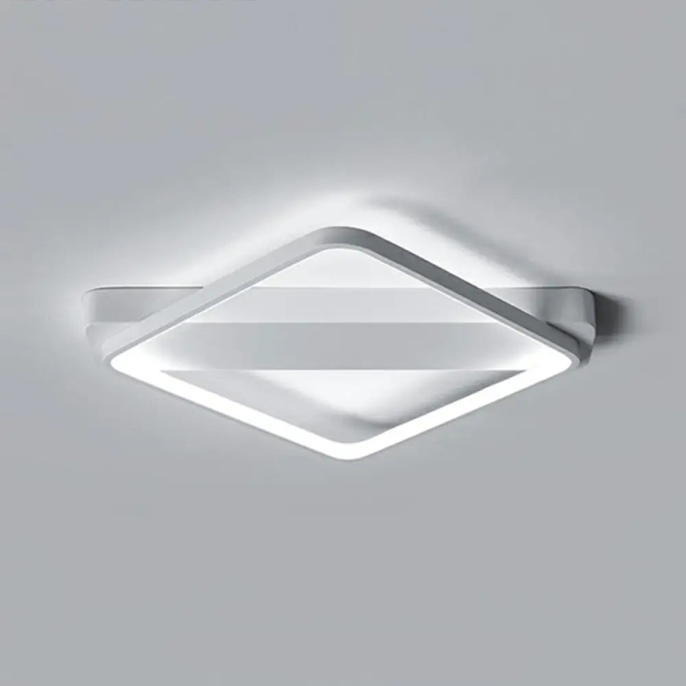 White Led Flush Mount Light: Modern Geometric Fixture For Bedroom Ceiling / 25.5’ Rhombus