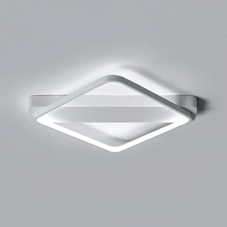 White Led Flush Mount Light: Modern Geometric Fixture For Bedroom Ceiling / 25.5’ Rhombus