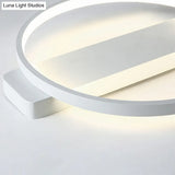 White Led Flush Mount Light: Modern Geometric Fixture For Bedroom Ceiling