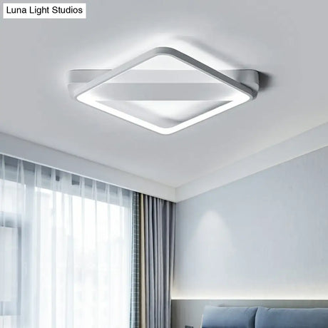 White Led Flush Mount Light: Modern Geometric Fixture For Bedroom Ceiling