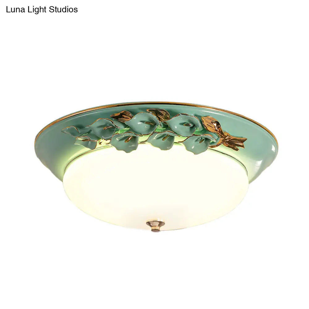 White Led Flush Mount Lighting For Bedroom - Pastoral Bowl Ceiling Fixture (1 Light Metal