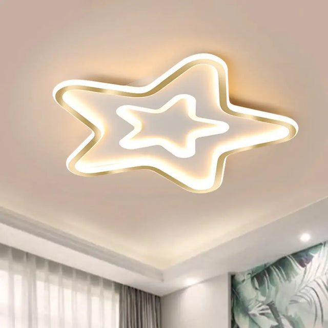 White Led Star Bedroom Flush Ceiling Light - Acrylic Cartoon Mount Fixture