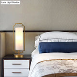 White Luxury Cylinder Nightstand Light: Metal Table Lamp For Living Room