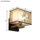 White Metal 1-Light Rectangle Wall Lamp: Classic Bedside Sconce With Flower Pattern