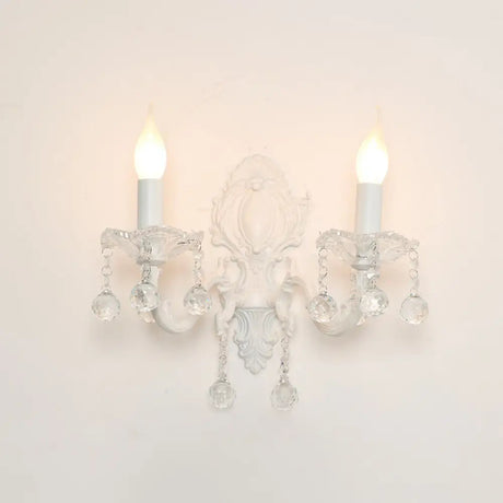 White Metal Candle Wall Sconce With Crystal Draping For Countryside Charm 2 /