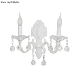 White Metal Candle Wall Sconce With Crystal Draping For Countryside Charm
