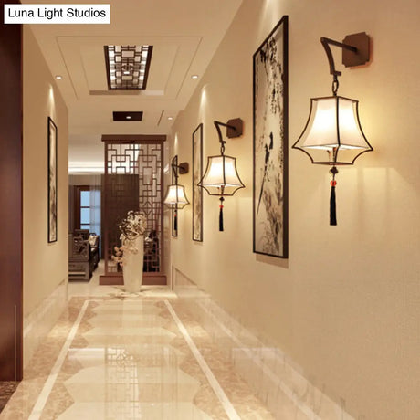 White Metal Empire Shade Wall Sconce With 1 Classic Light For Hallways