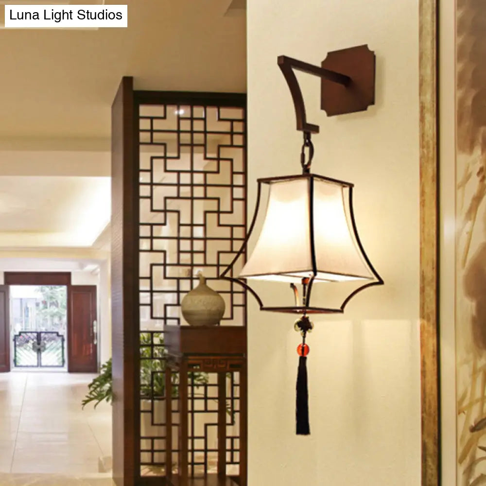 White Metal Empire Shade Wall Sconce With 1 Classic Light For Hallways
