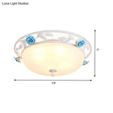 White Metal Flush Mount Ceiling Light For Living Room With Pastoral Dome Design And 1 Bulb