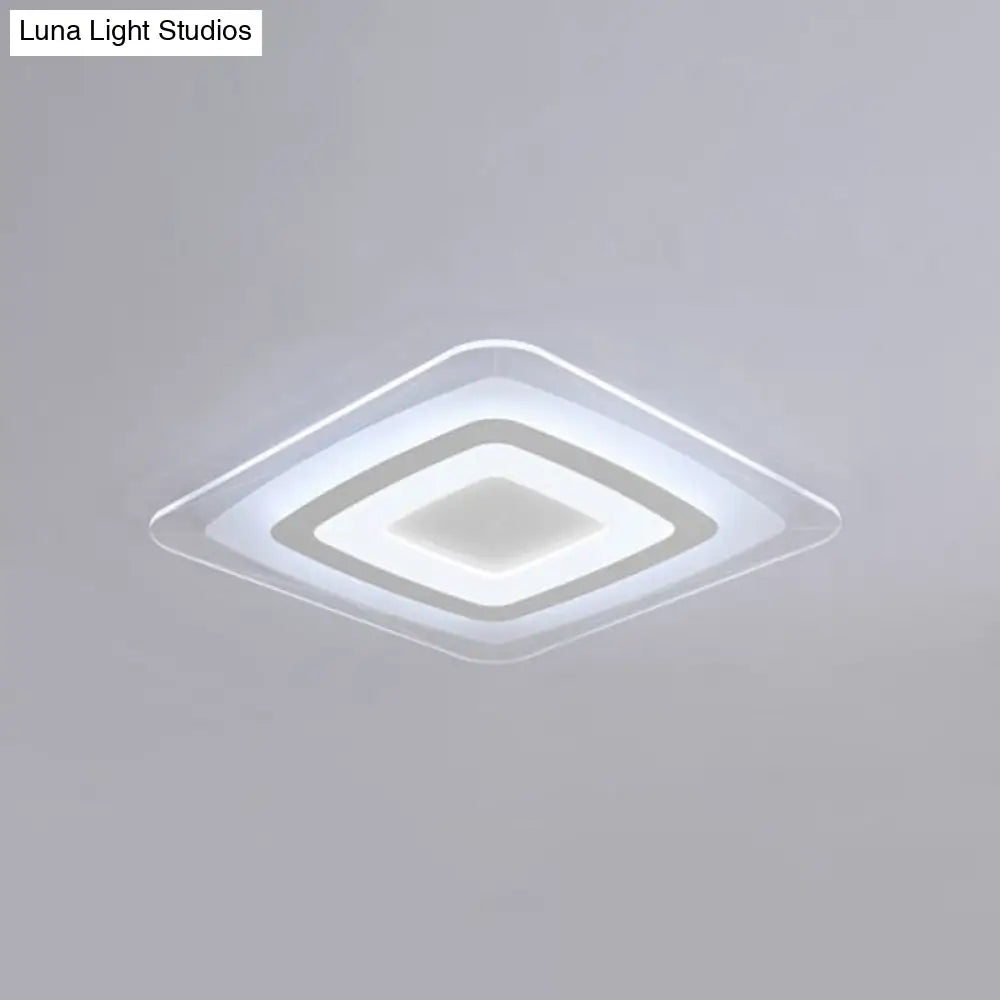 White Minimalist Led Flush Light: Ultrathin Rectangular Acrylic Ceiling Lamp For Living Room / 16