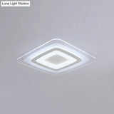 White Minimalist Led Flush Light: Ultrathin Rectangular Acrylic Ceiling Lamp For Living Room / 16