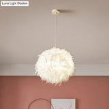 White Minimalistic Bedroom Pendant Light With Feather Detail