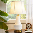 White Modern Bell Shape Desk Lamp With Ceramic Base - Fabric Shade 1 Bulb Table Light