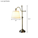 White Modern Table Lamp With Height Adjustable Design - Pleated Fabric Shade 1-Light Nightstand