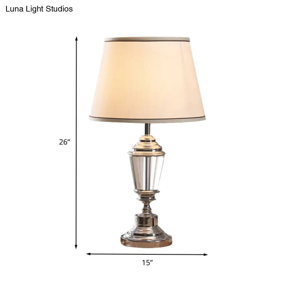 White Modernist Flare Desk Lamp With Metallic Base - Sleek Fabric Design