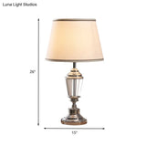 White Modernist Flare Desk Lamp With Metallic Base - Sleek Fabric Design
