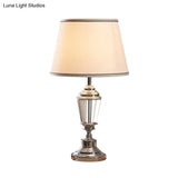 White Modernist Flare Desk Lamp With Metallic Base - Sleek Fabric Design