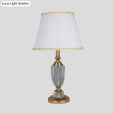 White Modernist Tapered Drum Task Light: Sleek 1-Head Nightstand Lamp For Bedside Use