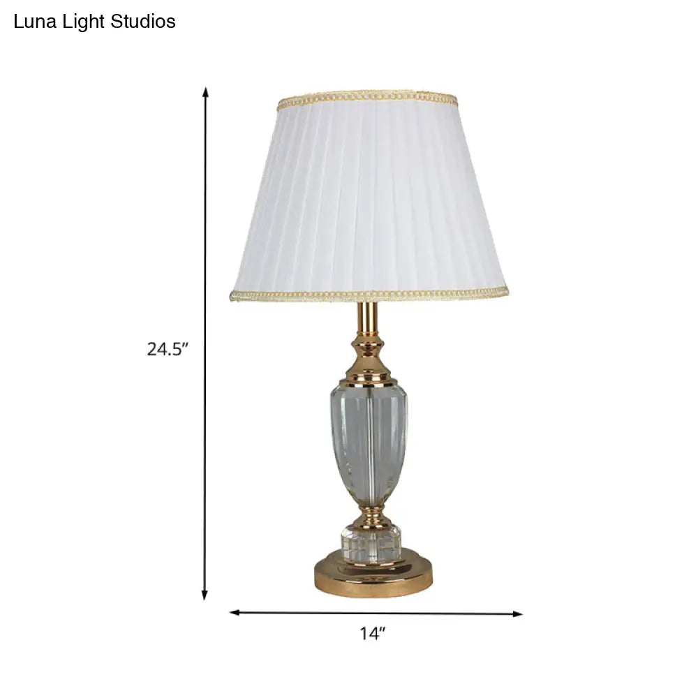 White Modernist Tapered Drum Task Light: Sleek 1-Head Nightstand Lamp For Bedside Use