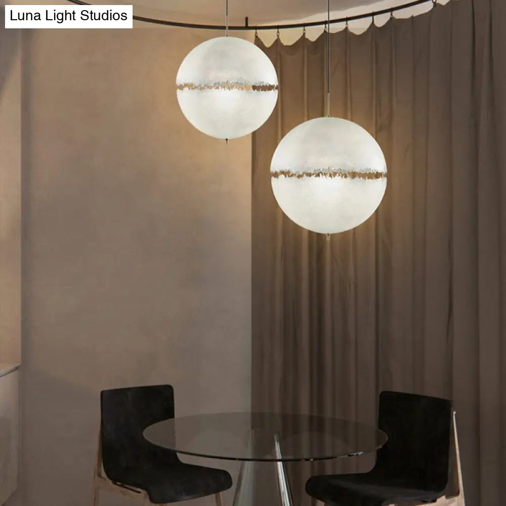 White Moon Sphere Chandelier: 1-Head Resin Pendant Light For Hallway Decor