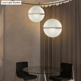 White Moon Sphere Chandelier: 1-Head Resin Pendant Light For Hallway Decor