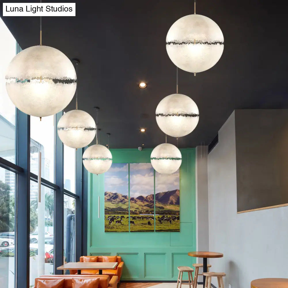 White Moon Sphere Chandelier: 1-Head Resin Pendant Light For Hallway Decor
