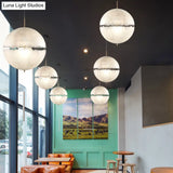 White Moon Sphere Chandelier: 1-Head Resin Pendant Light For Hallway Decor