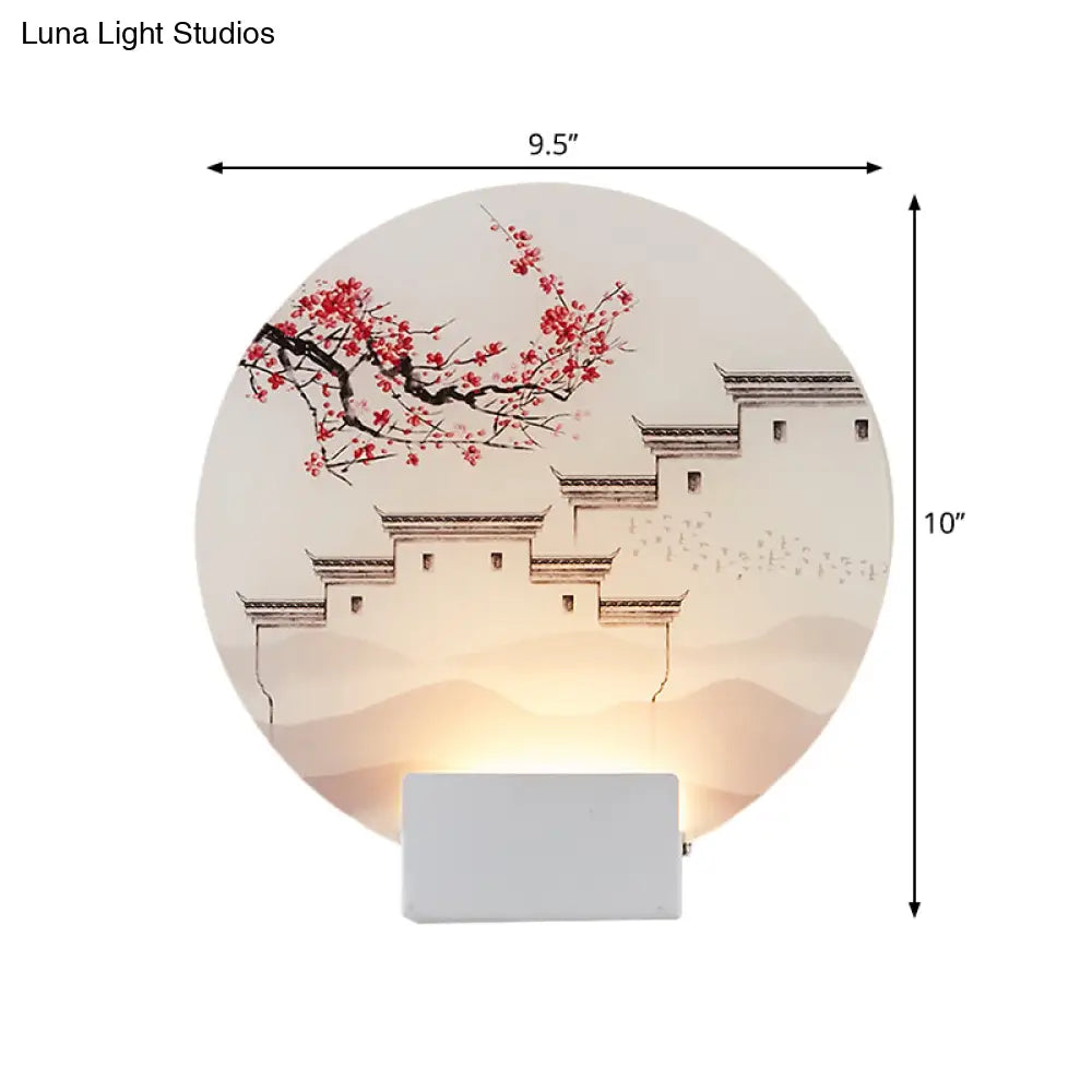 White Mountain Led Wall Light With Oriental Style Circular Mural