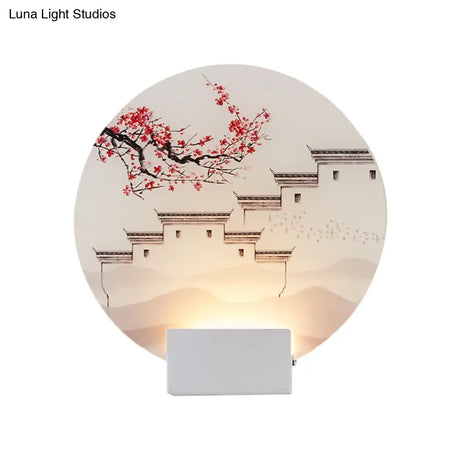 White Mountain Led Wall Light With Oriental Style Circular Mural