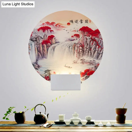 White Mountain Led Wall Light With Oriental Style Circular Mural