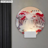 White Mountain Led Wall Light With Oriental Style Circular Mural