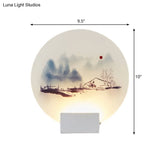 White Mountain Led Wall Light With Oriental Style Circular Mural