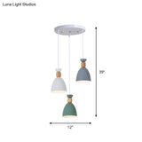 White Multi-Pendant Macaron Metal Hanging Lamp With 3 Lights For Dining Room Ceiling