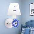 White Nautical Fabric Sconce Wall Light With Tapered Shade For Study Room