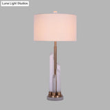 White Nightstand Lamp With Crystal Deco - Simple Drum Living Room Table Light