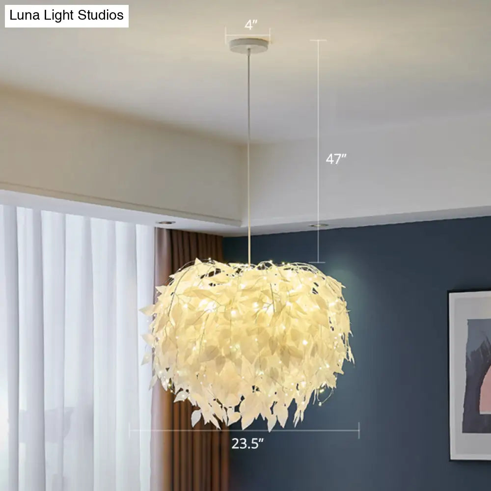 White Nordic Fabric Suspended Pendant Light For Living Room