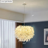 White Nordic Fabric Suspended Pendant Light For Living Room