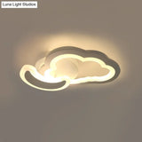 White Nordic Led Semi - Flush Foyer Lamp With Airplane Moon And Cloud Design
