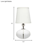 White Oblong Fabric Table Lamp With Clear Crystal Accent - Simple And Elegant Desk Lighting