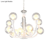 White Orb Chandelier - Modern 15/24-Light Lobby Ceiling Lamp With Clear And Frosted Glass Shades