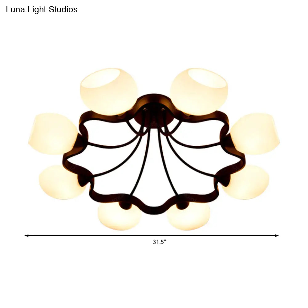 White Orb Shade Semi Flushmount Light - 6/8 Lights Frosted Glass Ceiling Fixture For Hotels