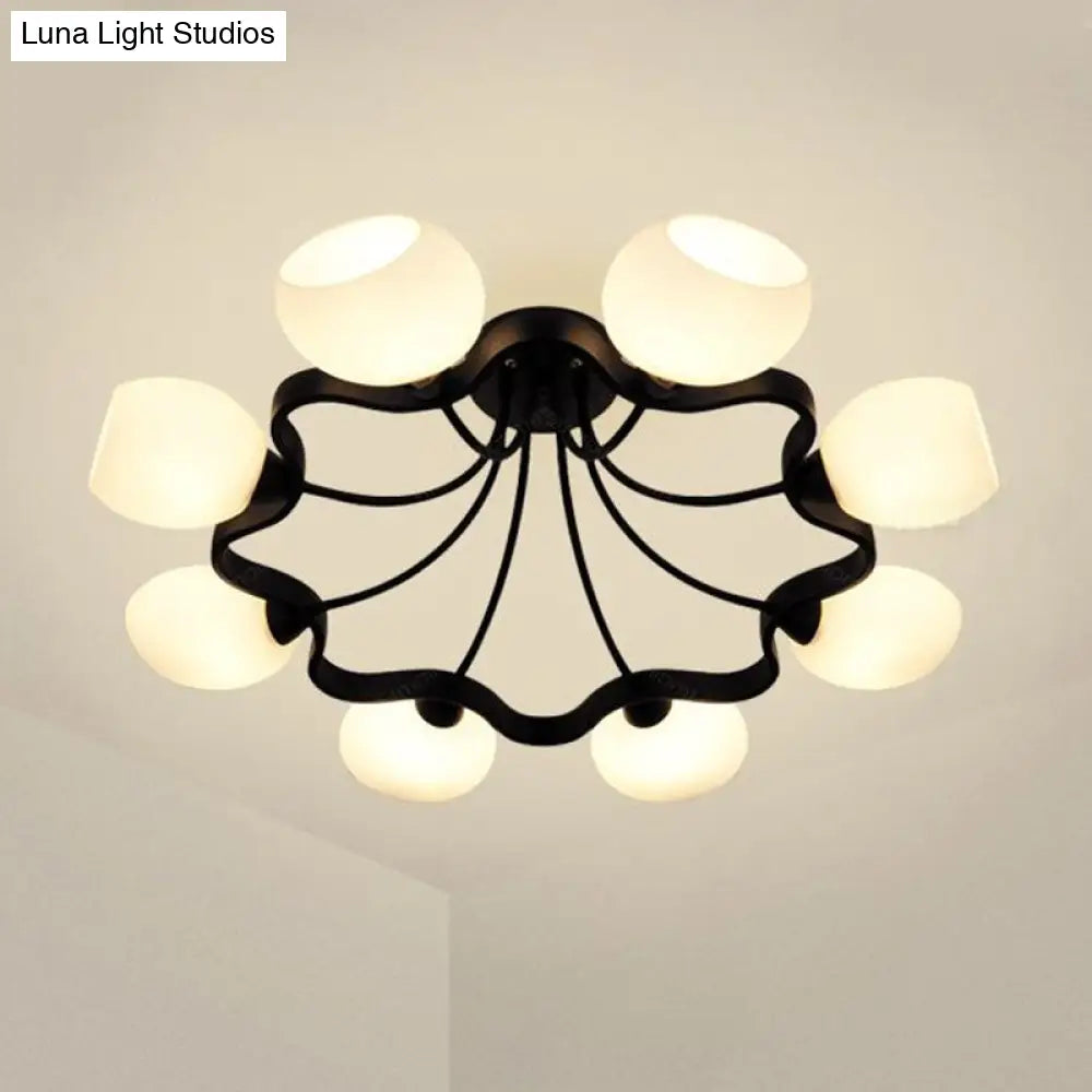 White Orb Shade Semi Flushmount Light - 6/8 Lights Frosted Glass Ceiling Fixture For Hotels