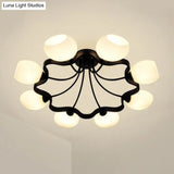 White Orb Shade Semi Flushmount Light - 6/8 Lights Frosted Glass Ceiling Fixture For Hotels