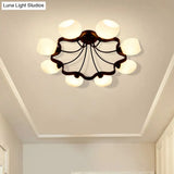 White Orb Shade Semi Flushmount Light - 6/8 Lights Frosted Glass Ceiling Fixture For Hotels