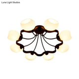 White Orb Shade Semi Flushmount Light - 6/8 Lights Frosted Glass Ceiling Fixture For Hotels