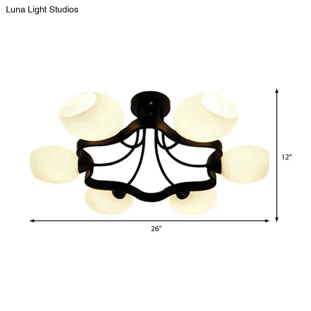 White Orb Shade Semi Flushmount Light - 6/8 Lights Frosted Glass Ceiling Fixture For Hotels
